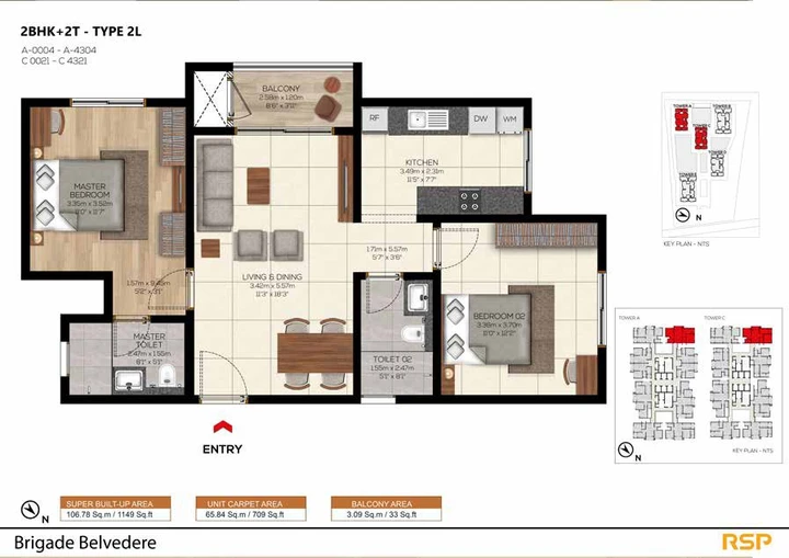 Brigade Belvedere 2 BHK Type 2L 1149 sqft floor plan