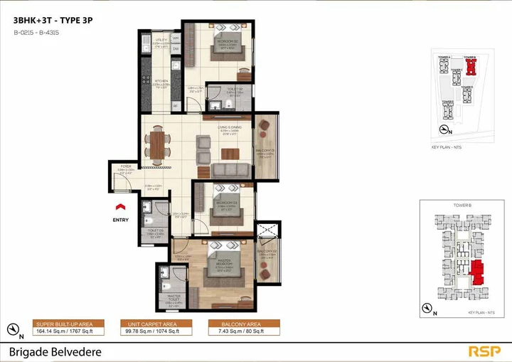 3 BHK Luxe Type 3P - Tower B, 1,767 sq. ft.